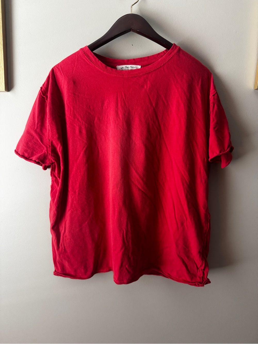 Free People We The Free Red Oversized Raw Seam Boxy Tee Size Small